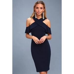Lulus Cityscape Navy Blue Off-the-shoulder Bodycon Dress